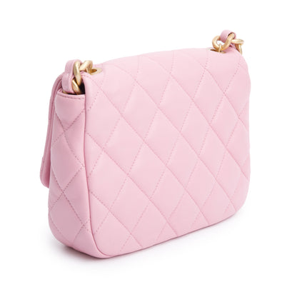 Chanel Pink Quilted  Lambskin Leather Small Lacquered Chain Flap Bag