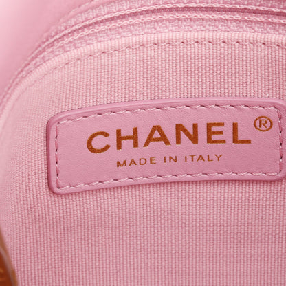 Chanel Pink Quilted  Lambskin Leather Small Lacquered Chain Flap Bag