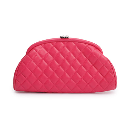 Chanel Pink Quilted Lambskin Leather Timeless Frame Clutch