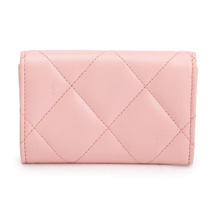 Chanel Pink Quilted Leather 19 Flap Card Holder
