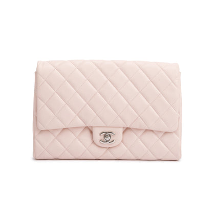 Chanel Pink Quilted Leather Clutch with Chain Flap