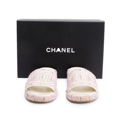 Chanel Pink Tweed CC Logo Slides, Size 40