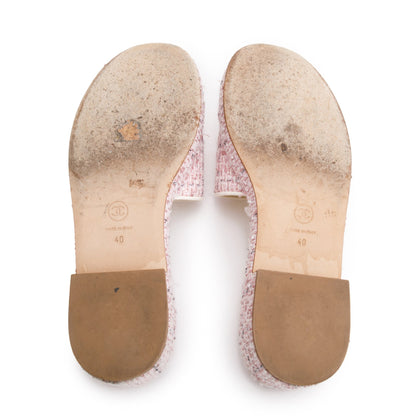 Chanel Pink Tweed CC Logo Slides, Size 40