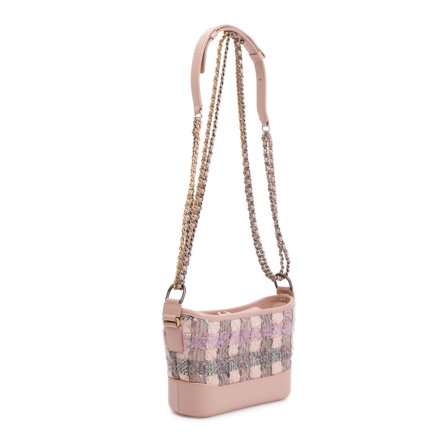 Chanel Pink Tweed Calfskin Leather Small Gabrielle Hobo