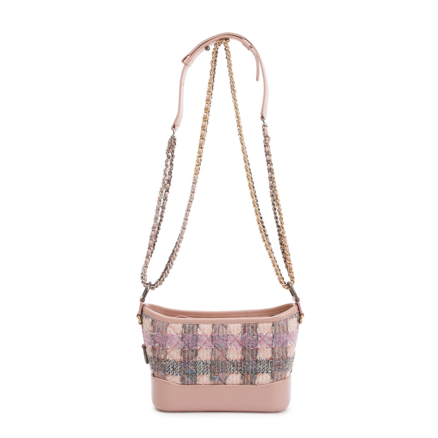 Chanel Pink Tweed Calfskin Leather Small Gabrielle Hobo