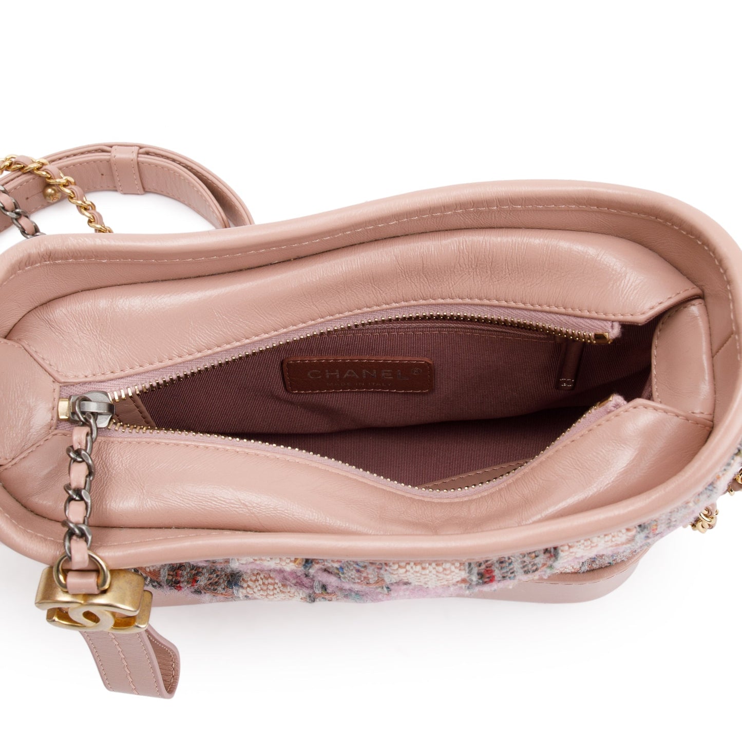 Chanel Pink Tweed Calfskin Leather Small Gabrielle Hobo