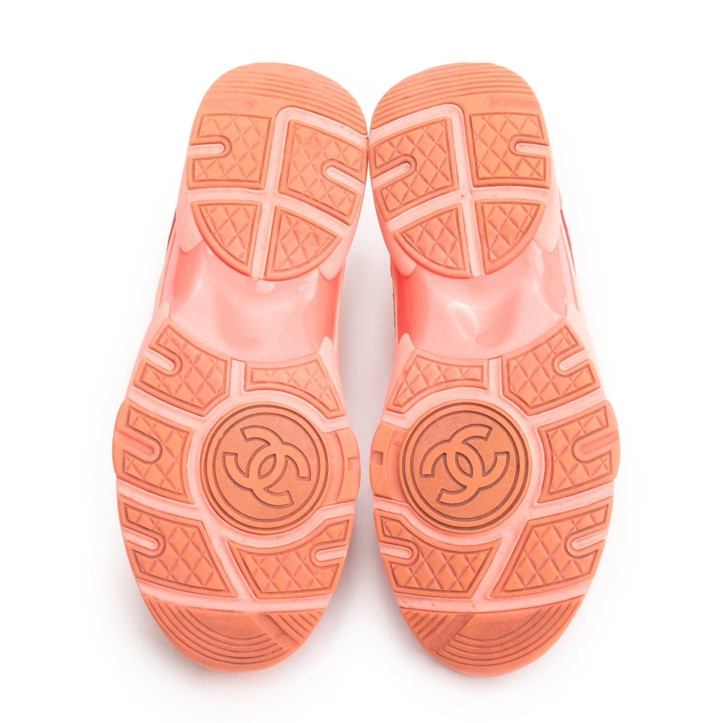 Chanel Pink/Red Suede CC Logo Sneakers, Size 38