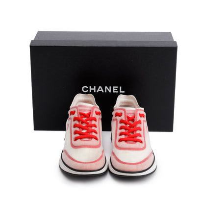 Chanel Pink/White Lycra Fabric CC Logo Sneakers, Size 39