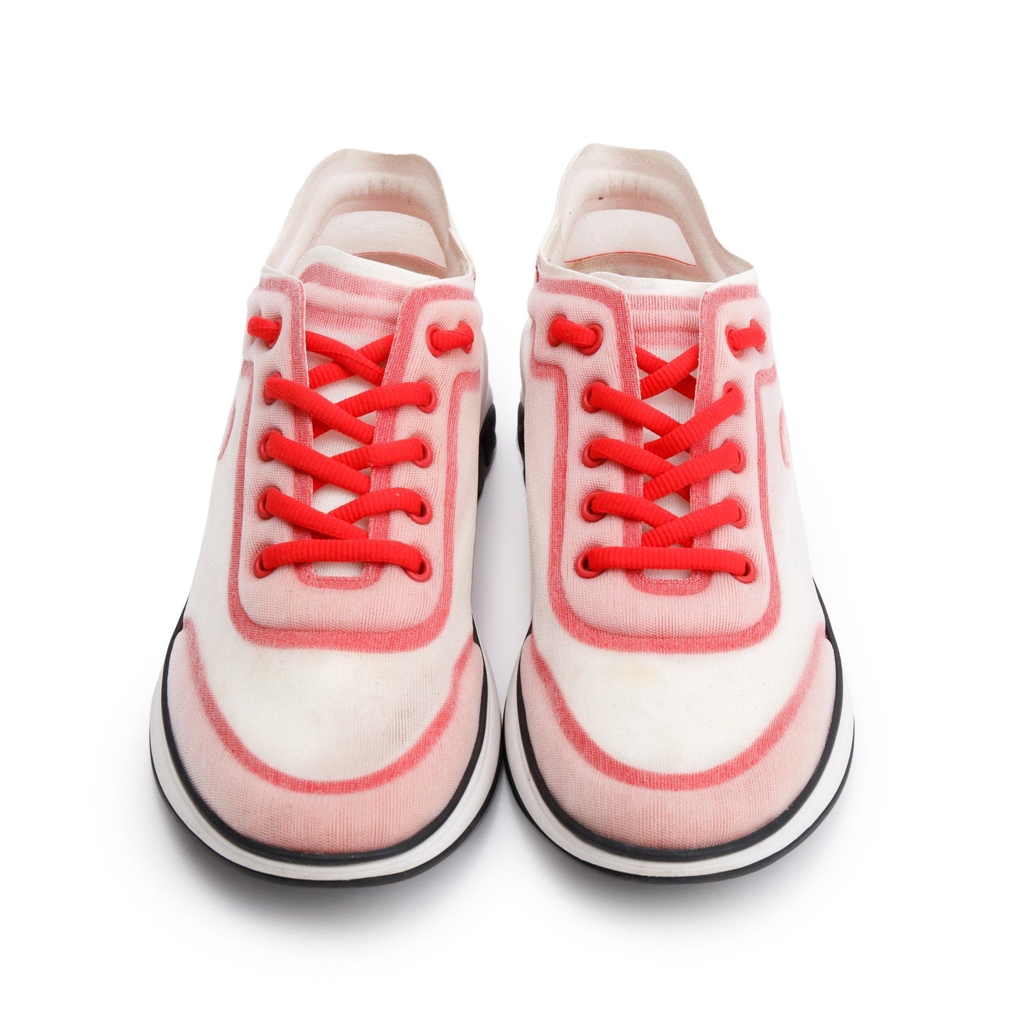 Chanel Pink/White Lycra Fabric CC Logo Sneakers, Size 39
