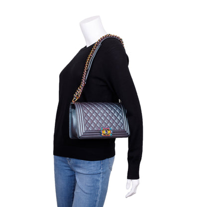 Chanel Purple Iridescent Quilted Calfskin Leather Medium Boy Bag