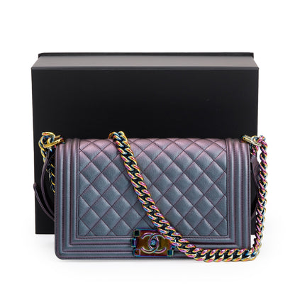 Chanel Purple Iridescent Quilted Calfskin Leather Medium Boy Bag