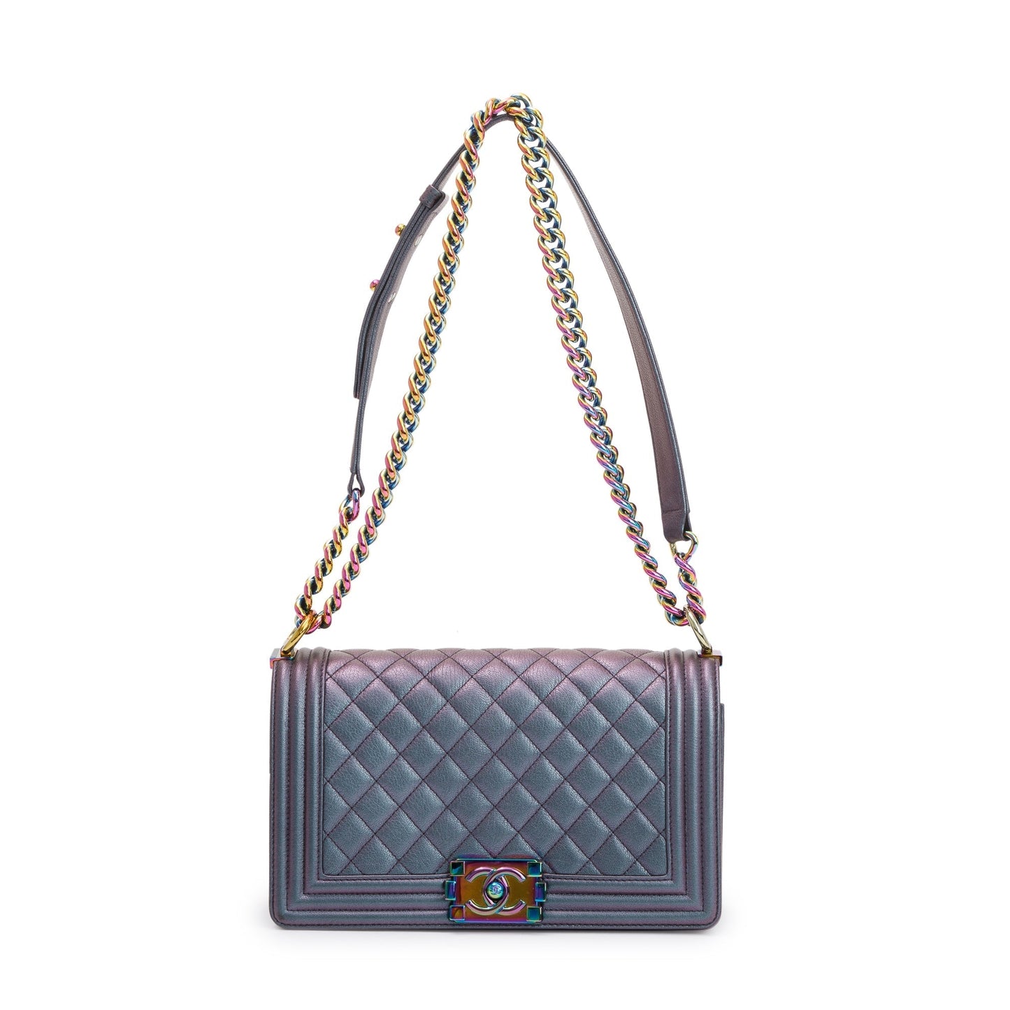 Chanel Purple Iridescent Quilted Calfskin Leather Medium Boy Bag