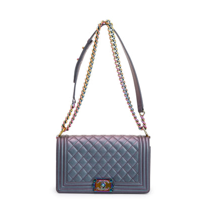 Chanel Purple Iridescent Quilted Calfskin Leather Medium Boy Bag