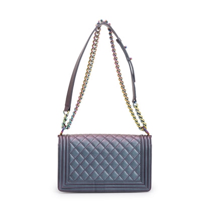 Chanel Purple Iridescent Quilted Calfskin Leather Medium Boy Bag
