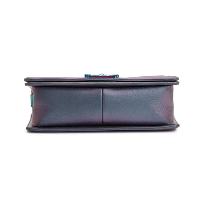 Chanel Purple Iridescent Quilted Calfskin Leather Medium Boy Bag