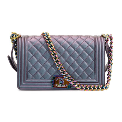 Chanel Purple Iridescent Quilted Calfskin Leather Medium Boy Bag