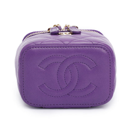 Chanel Purple Lambskin Leather Mini Top Handle Vanity Case