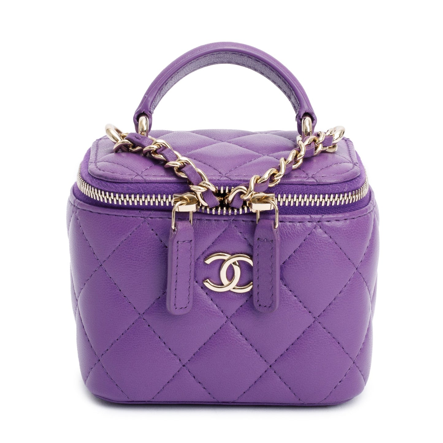 Chanel Purple Lambskin Leather Mini Top Handle Vanity Case