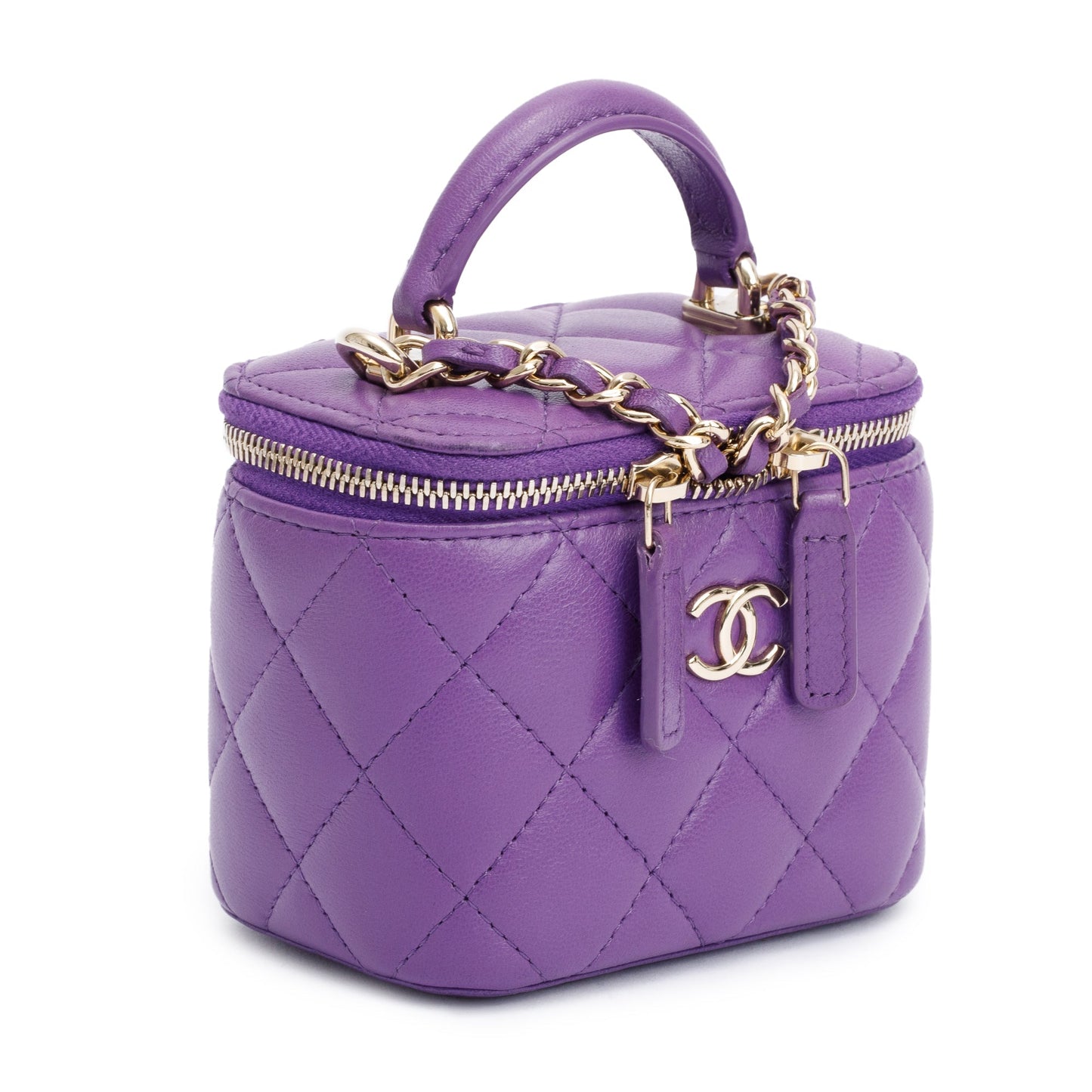 Chanel Purple Lambskin Leather Mini Top Handle Vanity Case