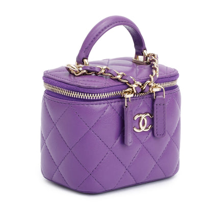 Chanel Purple Lambskin Leather Mini Top Handle Vanity Case