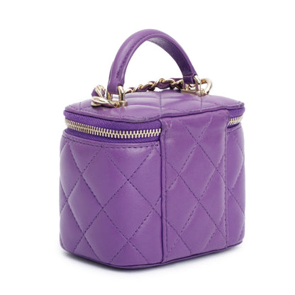 Chanel Purple Lambskin Leather Mini Top Handle Vanity Case