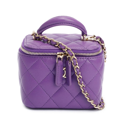 Chanel Purple Lambskin Leather Mini Top Handle Vanity Case