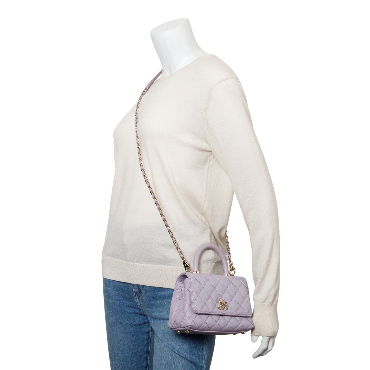 Chanel Purple Quilted Caviar Leather Mini Coco Top Handle Flap Bag
