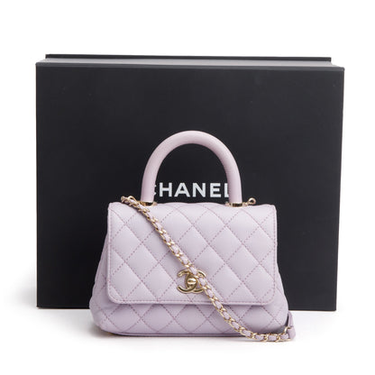 Chanel Purple Quilted Caviar Leather Mini Coco Top Handle Flap Bag