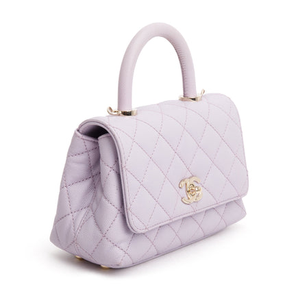 Chanel Purple Quilted Caviar Leather Mini Coco Top Handle Flap Bag