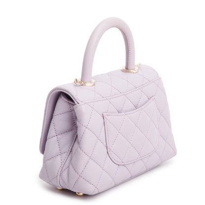 Chanel Purple Quilted Caviar Leather Mini Coco Top Handle Flap Bag