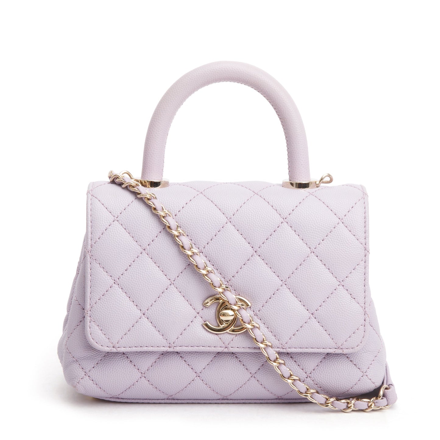 Chanel Purple Quilted Caviar Leather Mini Coco Top Handle Flap Bag