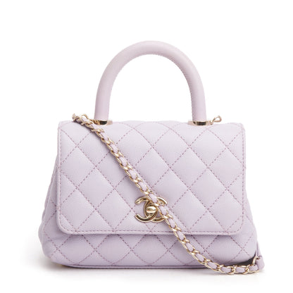 Chanel Purple Quilted Caviar Leather Mini Coco Top Handle Flap Bag