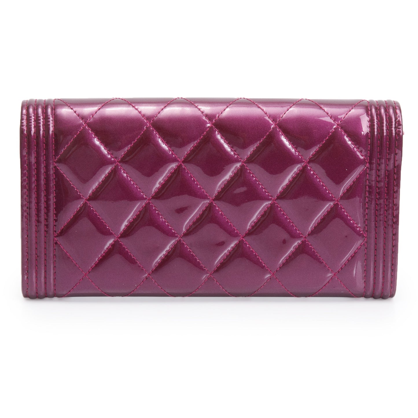 Chanel Purple Quilted Patent Leather Boy Long Flap Wallet