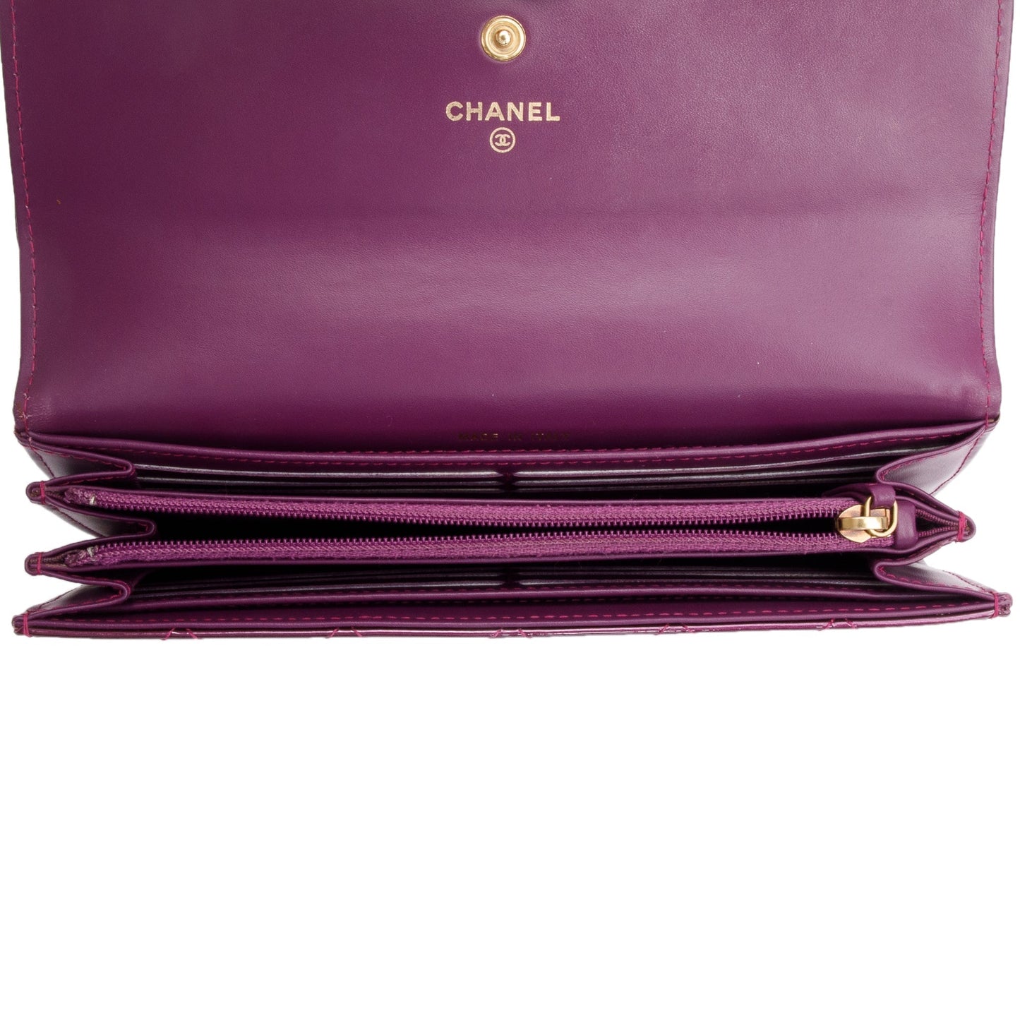 Chanel Purple Quilted Patent Leather Boy Long Flap Wallet