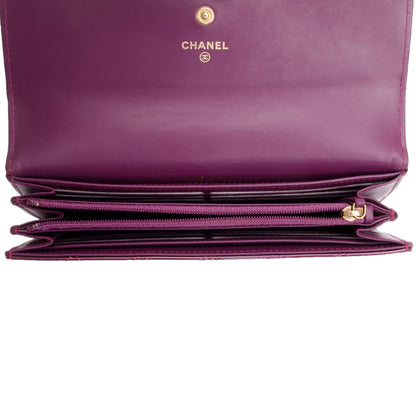 Chanel Purple Quilted Patent Leather Boy Long Flap Wallet