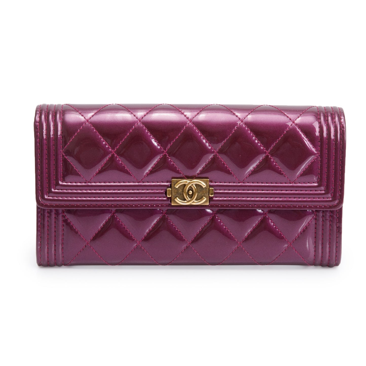 Chanel Purple Quilted Patent Leather Boy Long Flap Wallet