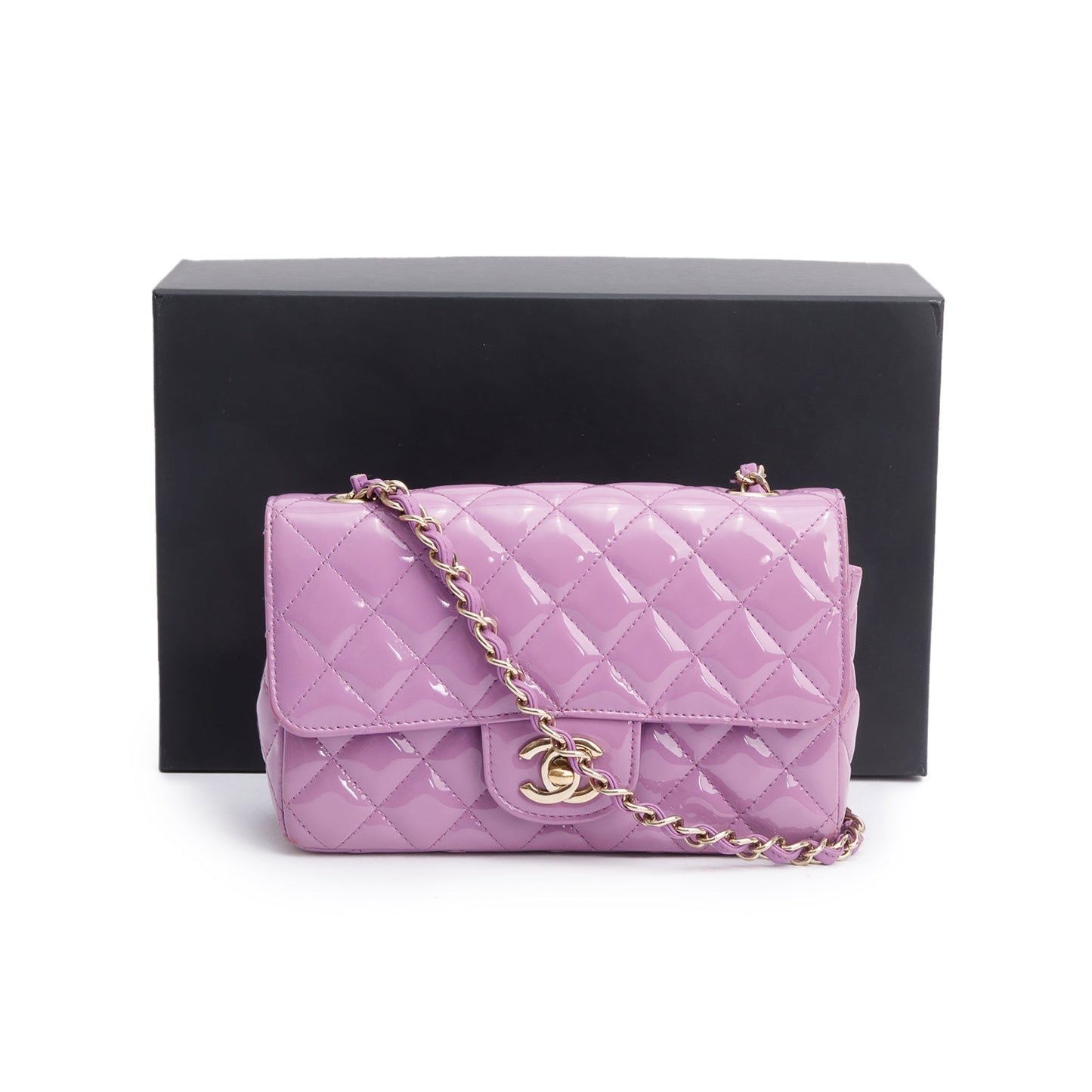Chanel Purple Quilted Patent Leather Classic Mini Rectangular Flap Bag