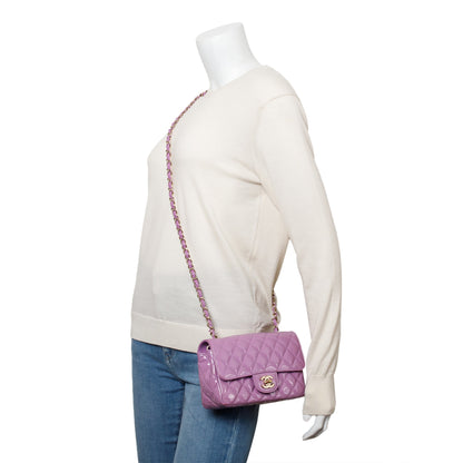 Chanel Purple Quilted Patent Leather Classic Mini Rectangular Flap Bag