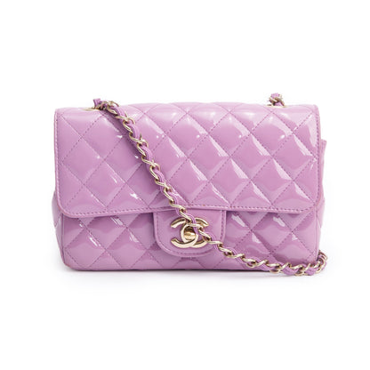 Chanel Purple Quilted Patent Leather Classic Mini Rectangular Flap Bag