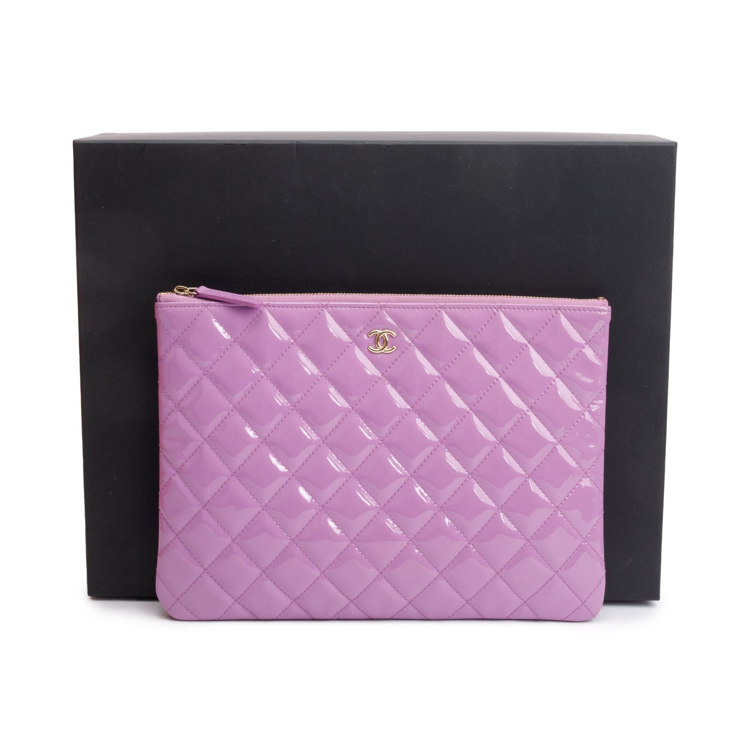 Chanel Purple Quilted Patent Leather Medium O-Case Clutch
