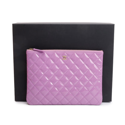 Chanel Purple Quilted Patent Leather Medium O-Case Clutch