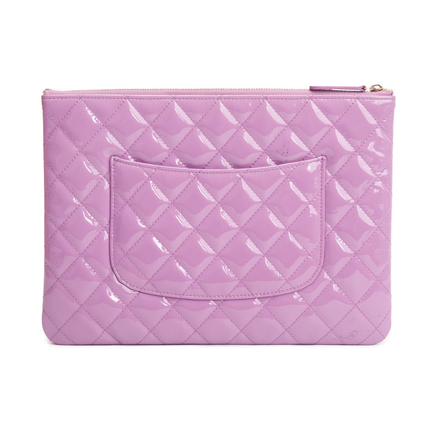 Chanel Purple Quilted Patent Leather Medium O-Case Clutch