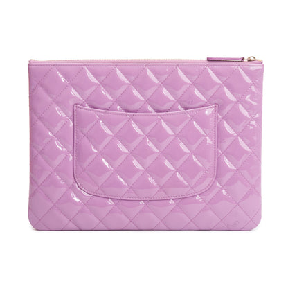 Chanel Purple Quilted Patent Leather Medium O-Case Clutch