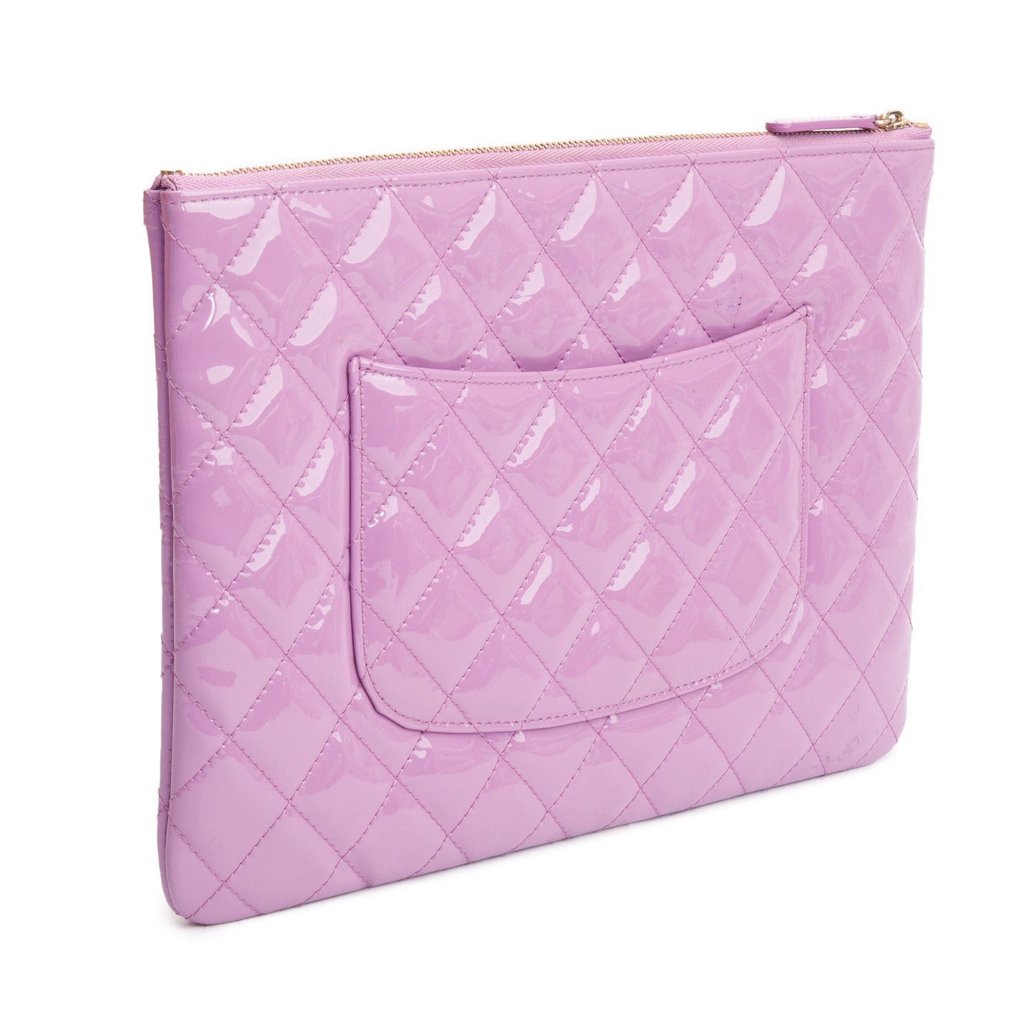 Chanel Purple Quilted Patent Leather Medium O-Case Clutch