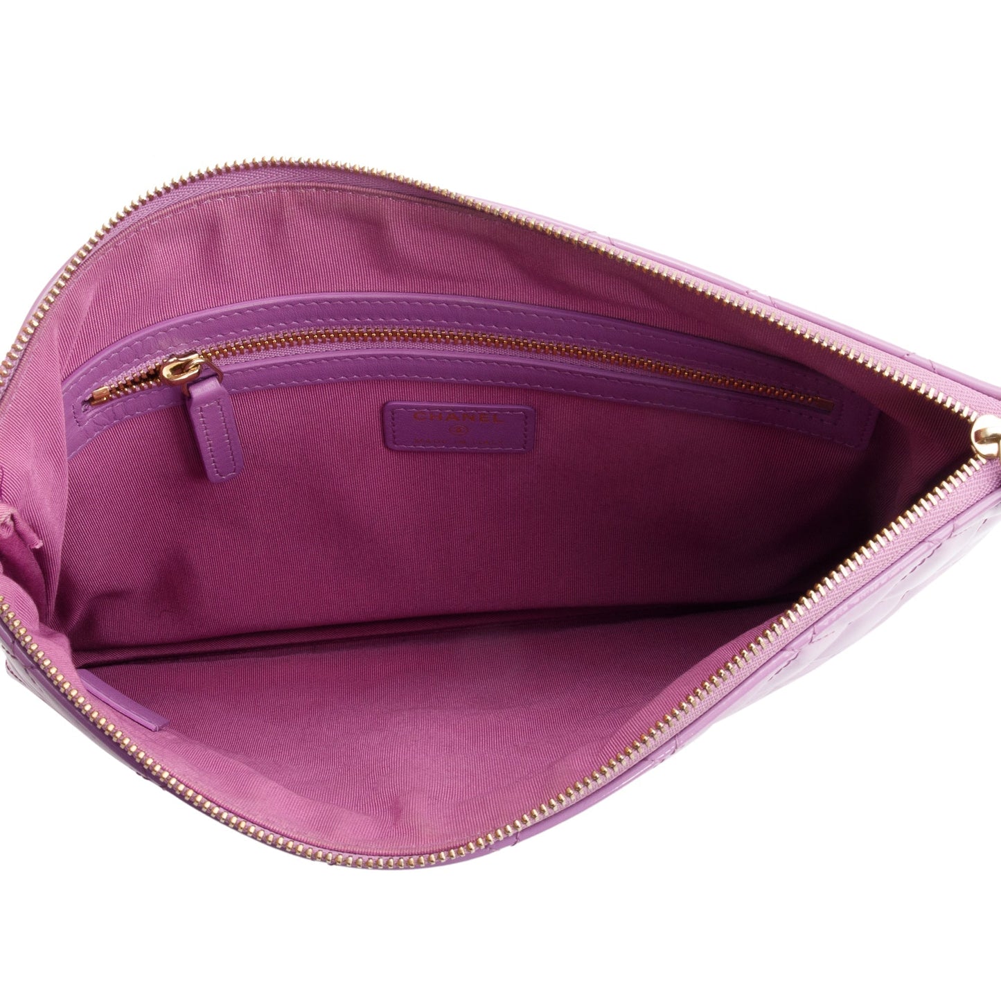 Chanel Purple Quilted Patent Leather Medium O-Case Clutch