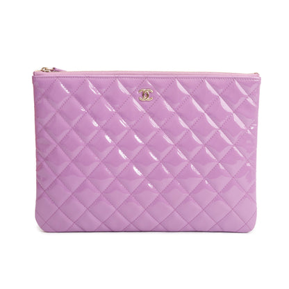 Chanel Purple Quilted Patent Leather Medium O-Case Clutch