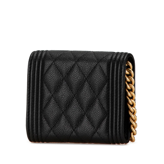 Chanel Quilted Caviar Boy Card Holder with Chain (SHG-S5eAfm)