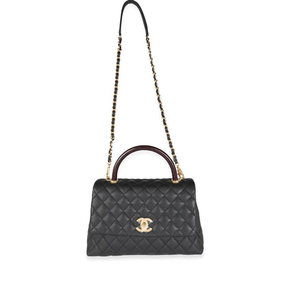 CHANEL CAVIAR QUILTED MEDIUM COCO TOP HANDLE FLAP BAG-HS