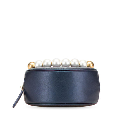 Chanel Quilted Goatskin Chic Pearls Chain Round Clutch With Chain