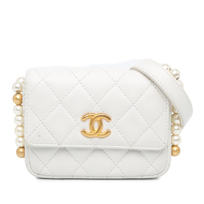 Chanel Quilted Lambskin About Pearls Card Holder On Chain (SHG-yBjq5O)